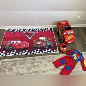 Lightning McQueen costume and backdrop
